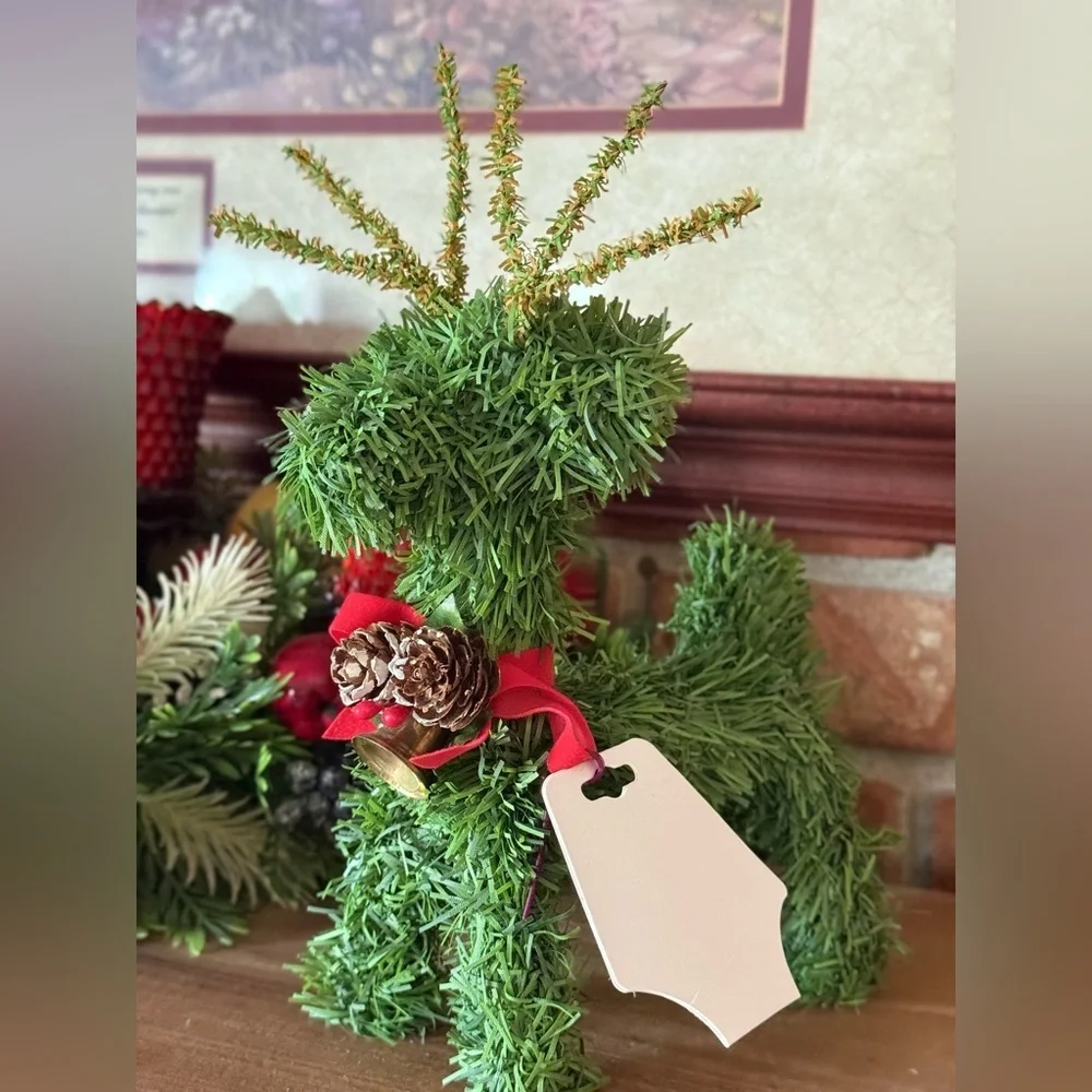 1998 Festive Green Reindeer Topiary with Pinecone Accent NEW